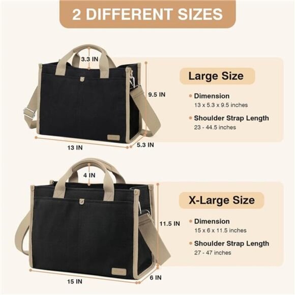 Canvas Tote Bag for Women Black - Picture 2 of 7